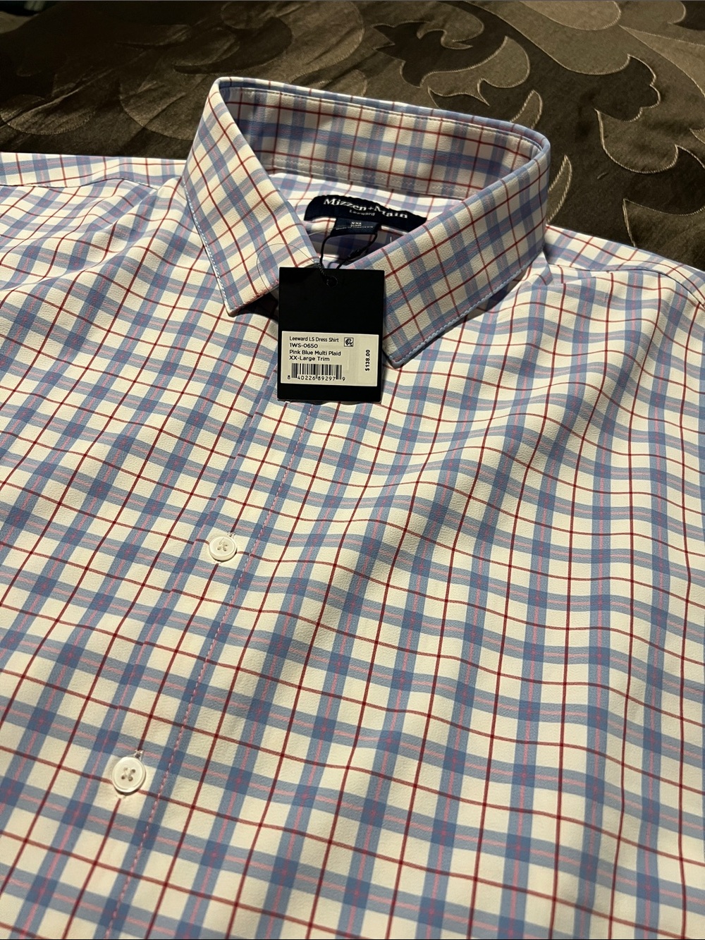 NWT Mizzen+Main Leeward Long Sleeve Dress Shirt Pink Blue White Multi Plaid XXL